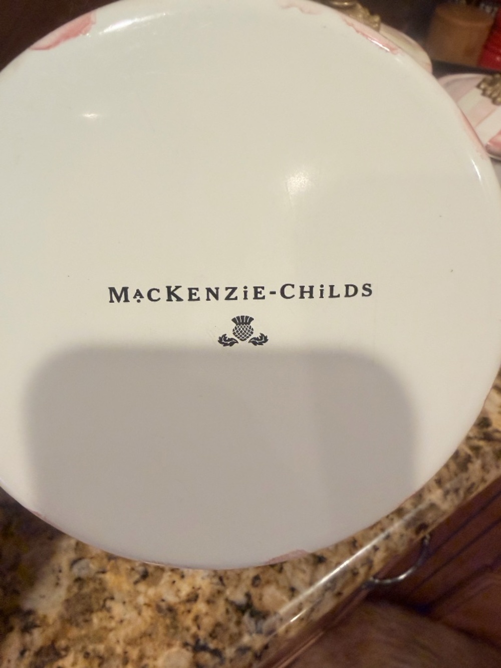 Rare & retired! Mackenzie Childs Bathing Hut canister set Pink White Stripe - Picture 3 of 5